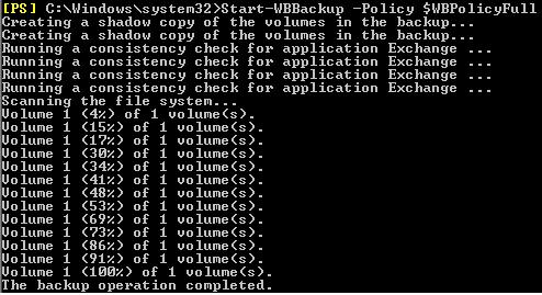 iniciar la copia de seguridad de la base de datos del buzón de correo de Exchange 2013