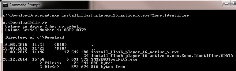 dir / r: muestra las transmisiones ntfs