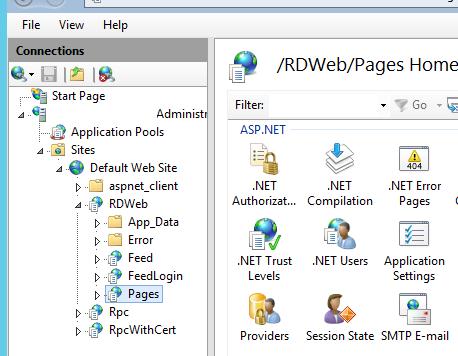 IIS-></noscript> Sitios-> DefaultWeSite-> RDWEB -> Páginas