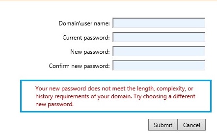 política de contraseña de dominio cuando se establece una nueva contraseña en el acceso web de escritorio remoto