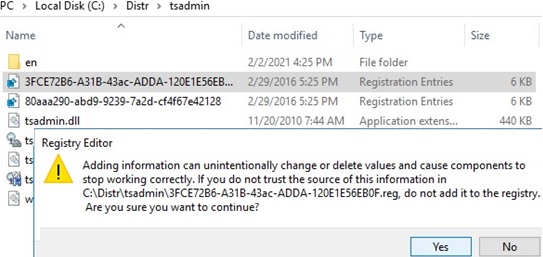 importar tsconfig y tsadmin en Windows Server 2016