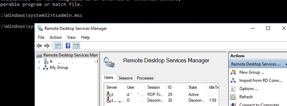 Ejecute tsadmin.msc en el host de Windows Server 2016 rds
