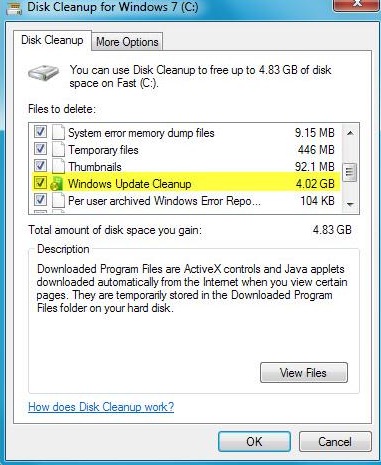 Cómo limpiar el disco del sistema en Windows 7 SP1 eliminando las actualizaciones del sistema en desuso