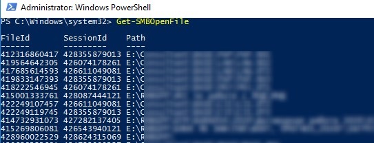 cmdlet de PowerShell get-smbopenfile