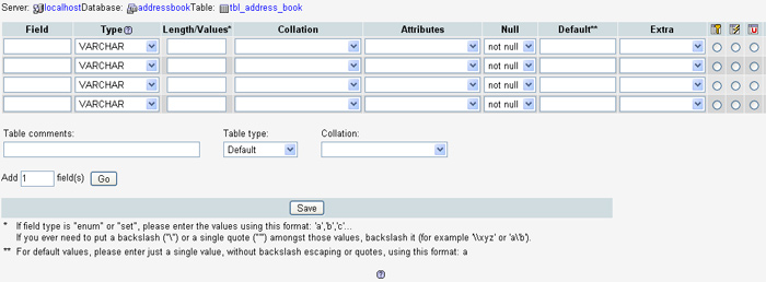 Configure los campos en su tabla