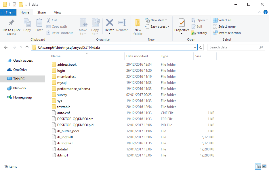 Carpeta de base de datos