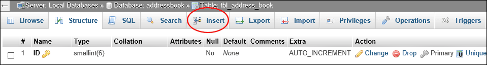 agregar registros a una tabla phpmyadmin