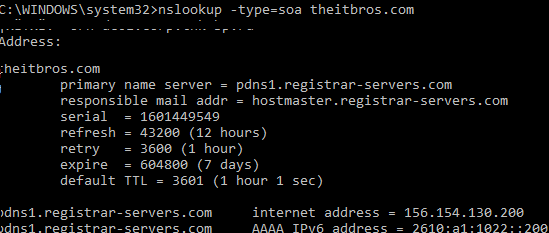 servidores de nombres nslookup