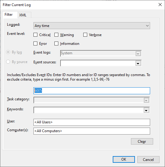 comando de tiempo de actividad de Windows 10