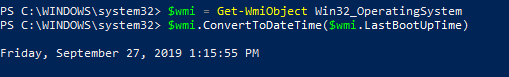 línea de comandos de tiempo de actividad de Windows