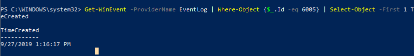 powershell obtiene tiempo de actividad del sistema
