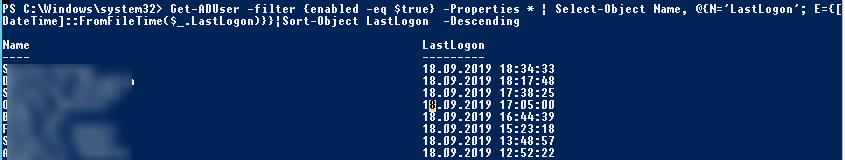secuencia de comandos de powershell para obtener el último usuario de inicio de sesión en la computadora