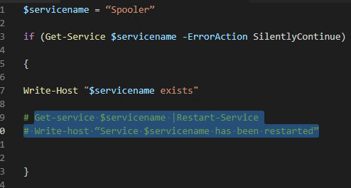 código de comentario de powershell código de comentario de powershell