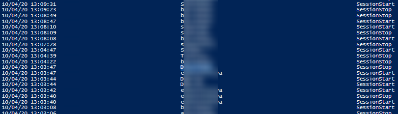 powershell obtiene un historial de inicio de sesión de usuario específico