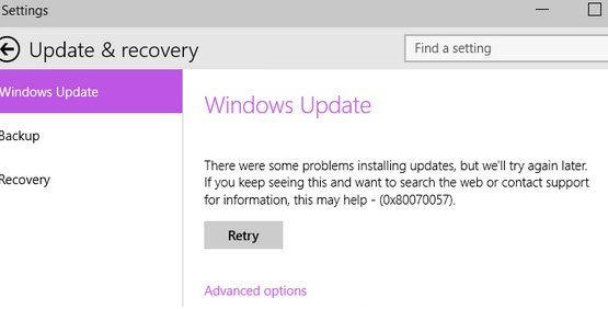 Error 0x80070057 durante la actualización de Windows