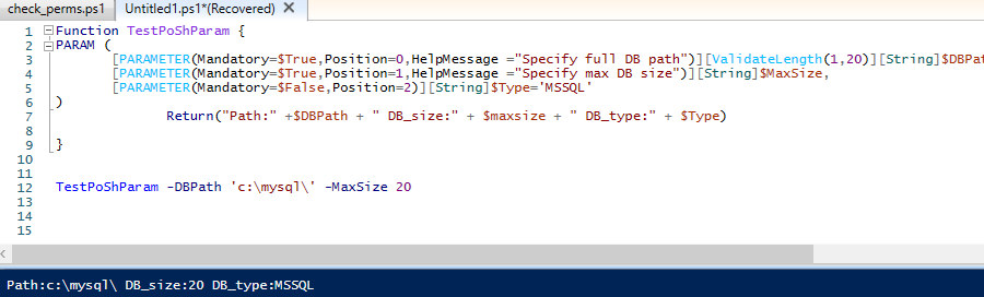 tipos de parámetros de la función powershell