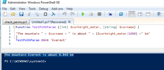 parámetro predeterminado de la función powershell