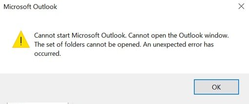 no puede abrir sus carpetas de correo electrónico predeterminadas Outlook