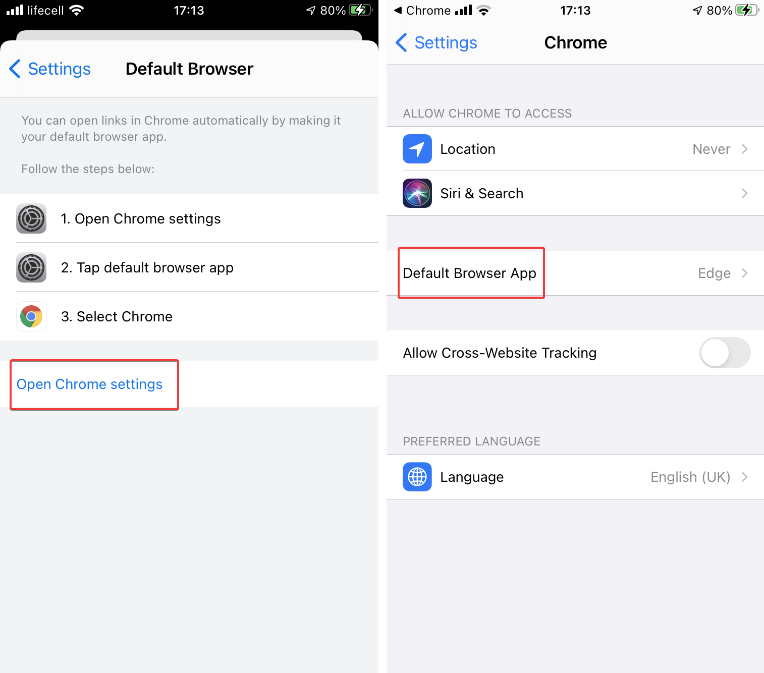 hacer que chrome sea el navegador predeterminado para iphone
