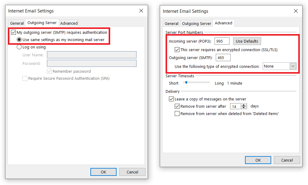 Perspectiva de la configuración de gmail pop3