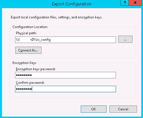 configuración de exportación iis