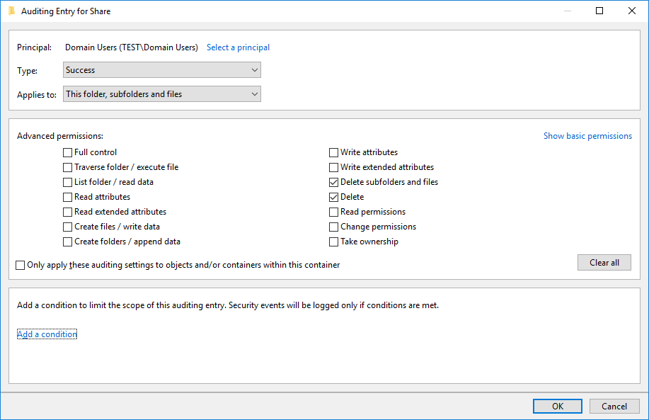 permisos de política de auditoría de Windows
