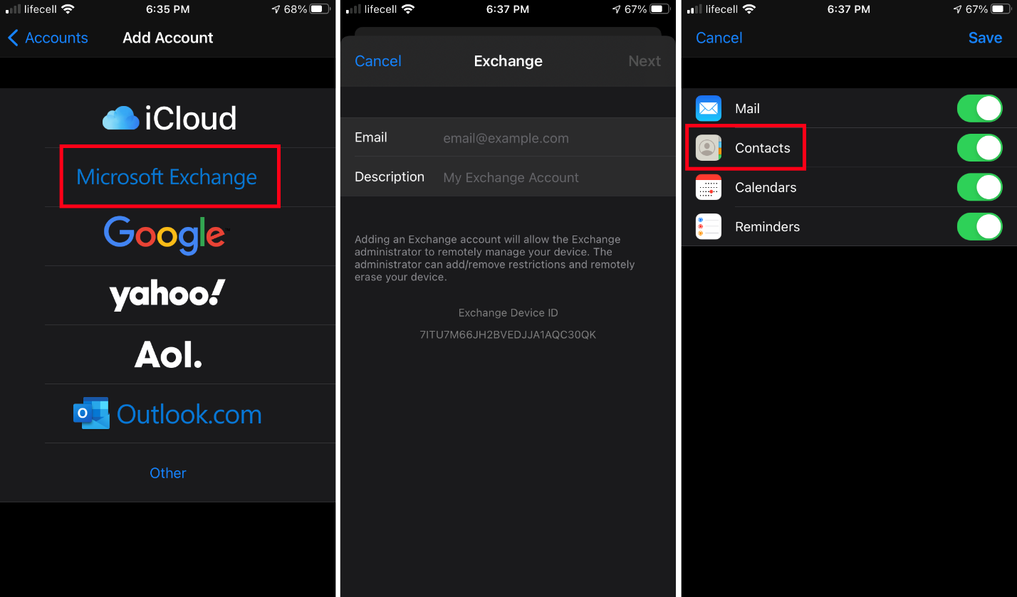 mover contactos de intercambio a icloud