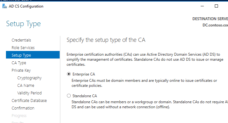 configurar los servicios de certificados del directorio activo