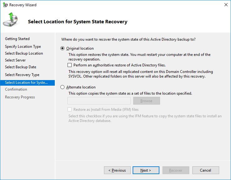 copia de seguridad y restauración del controlador de dominio 2019