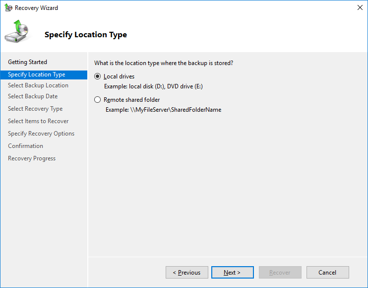 restaurar el controlador de dominio desde la copia de seguridad 2016