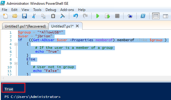 cómo verificar la línea de comando de membresía del grupo de anuncios