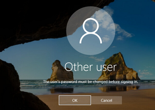 el usuario establecido en PowerShell debe cambiar la contraseña en el próximo inicio de sesión