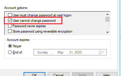 el usuario del directorio activo debe cambiar la contraseña en el próximo inicio de sesión