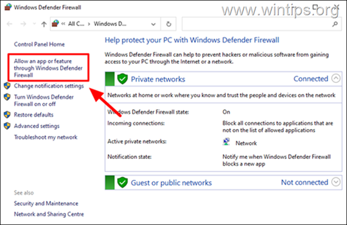 Permitir y aplicación o función a través del Firewall de Windows Defender