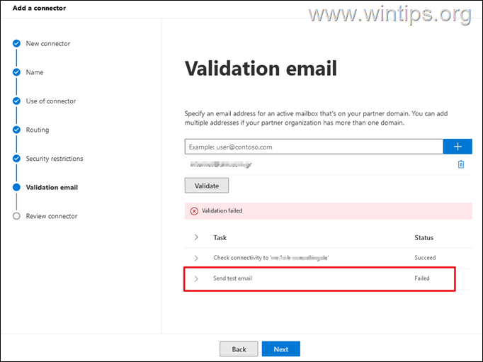 Corrección: Falló la validación de correo electrónico de Office 365 Connector - Falló el envío de correo electrónico de prueba.  (Resuelto)