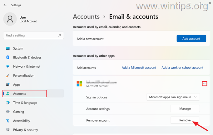 Eliminar cuenta de Microsoft Windows 11