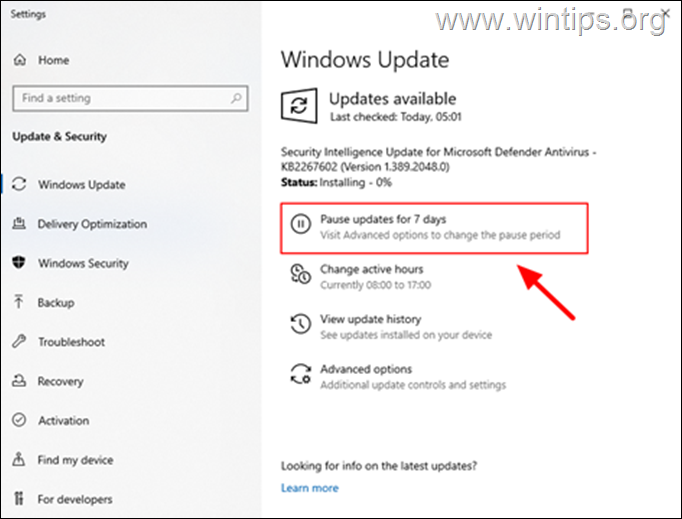Cómo pausar las actualizaciones en Windows 10