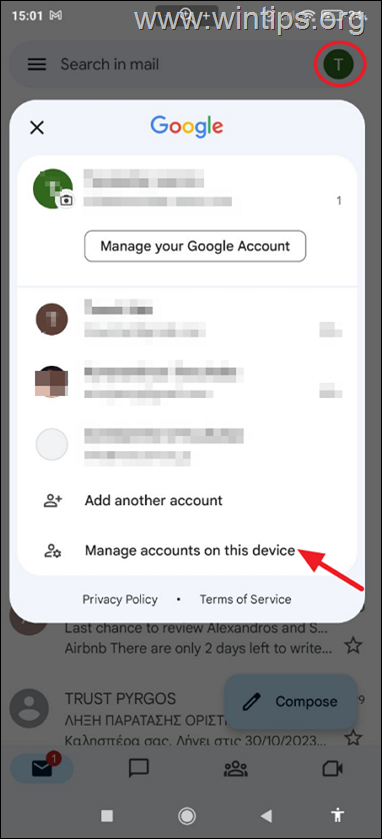 Cerrar sesión en la aplicación Gmail en el móvil