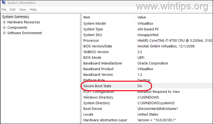 arranque seguro Verifique el estado de arranque seguro