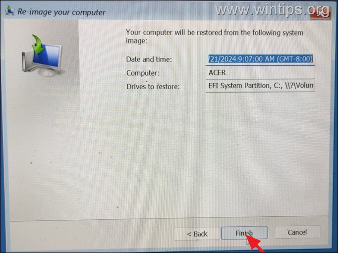 Restauración de la imagen del sistema Corrección: Windows no encontró ningún disco en la restauración de imágenes del sistema