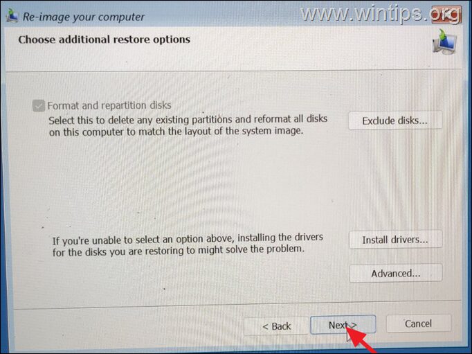 imagen del sistema FIJO: 0x80042414 - Falló la restauración de la imagen del sistema. Windows no encontró ningún disco