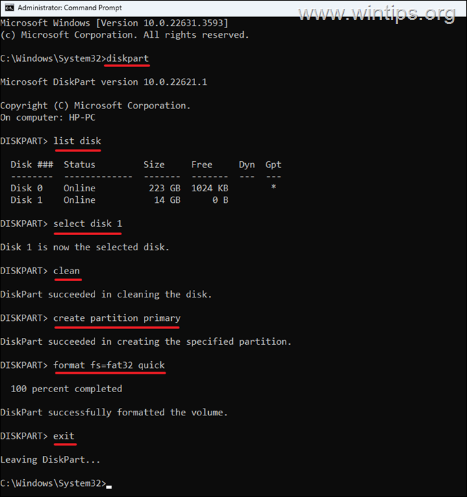 disco de disco Diskpart - formato