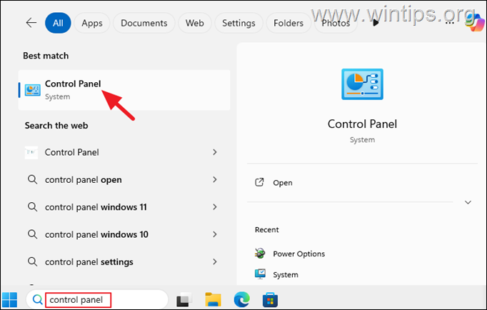 Panel de control Abra el panel de control en Windows 10/11