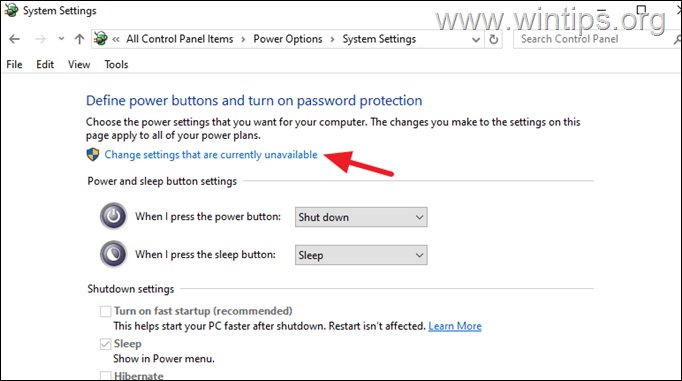 Configuración de potencia Desactivar inicio rápido