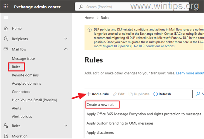 Configuración de regla de flujo de correo Microsoft 365