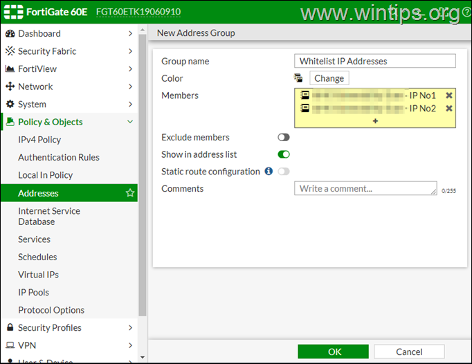 Whitelist IP FortiGate IP de la lista blanca en FortiGate Firewall