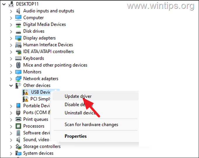 Actualizar controlador Actualización: instale el controlador de almacenamiento masivo USB