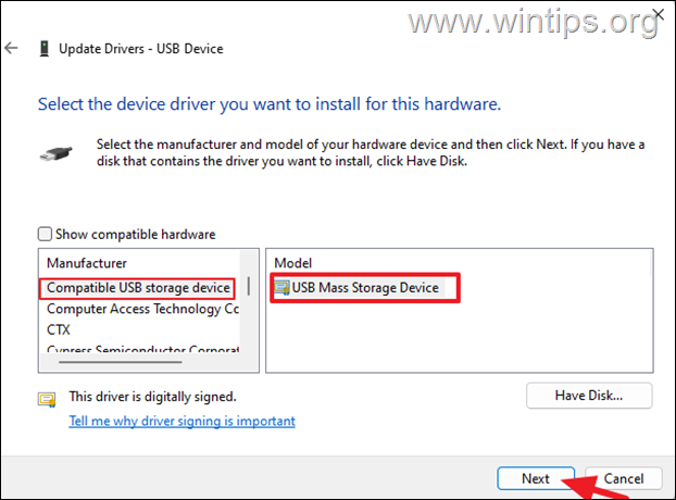 controlador de dispositivos de almacenamiento masivo USB Corrección: Código 28 en unidades USB en el Administrador de dispositivos.