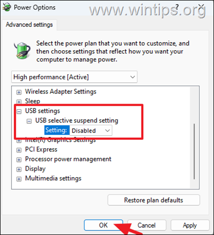 suspensión USB deshabilitar la suspensión de USB