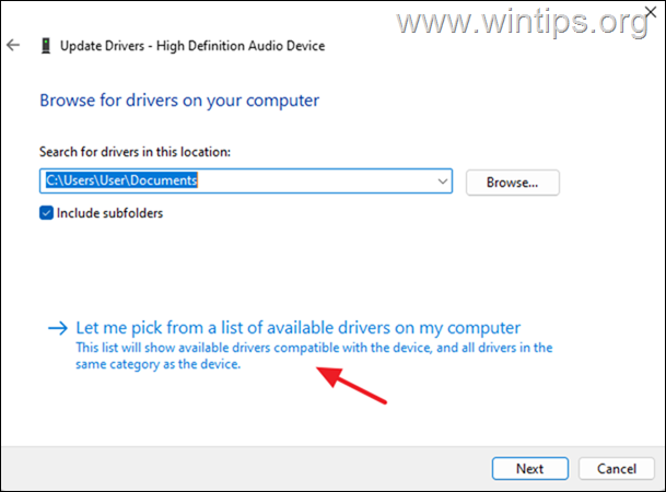 Permítanme elegir una lista de controladores disponibles en mi computadora